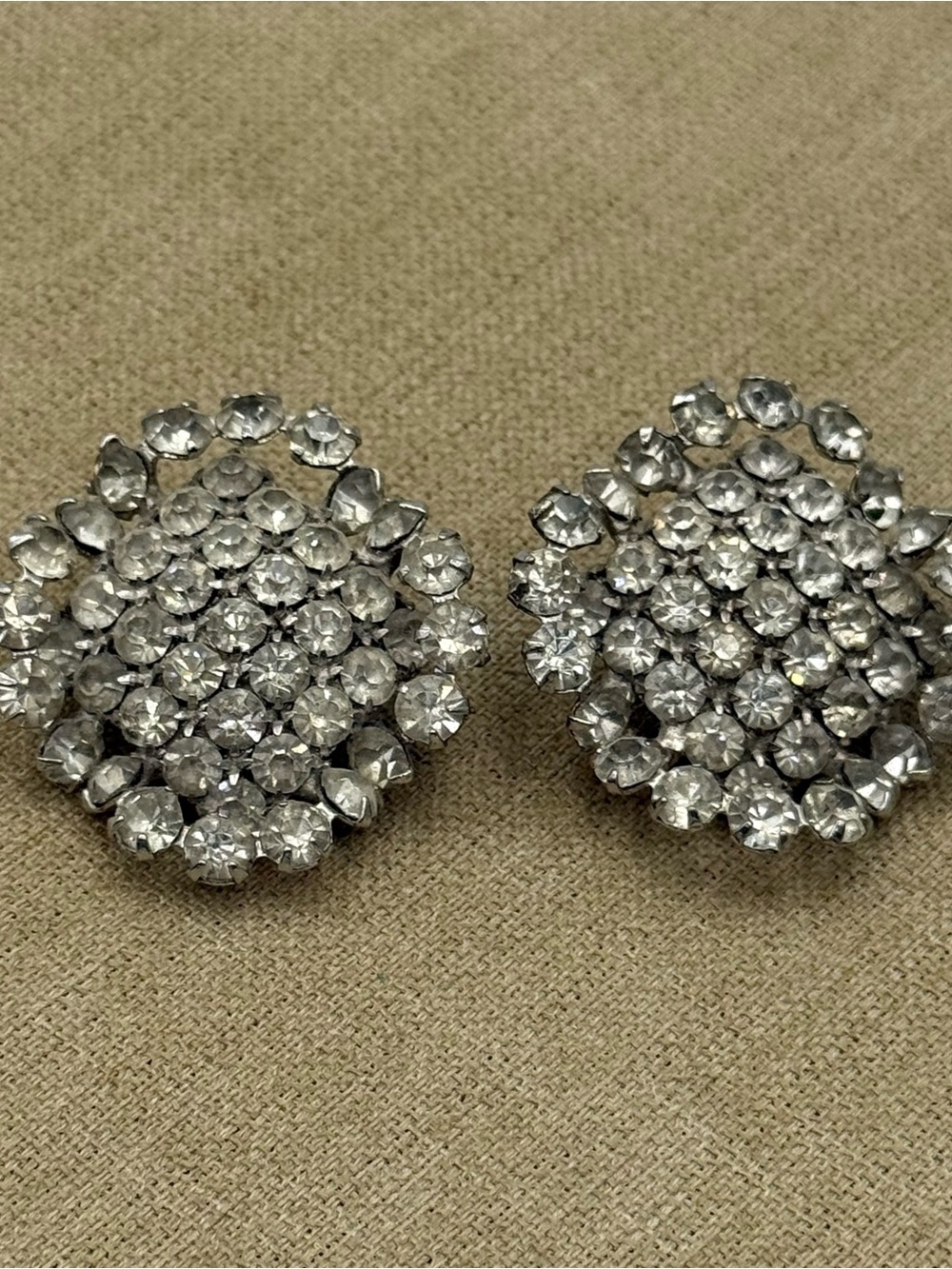 Vintage Crystal Cluster Silver-Tone Clip Earrings